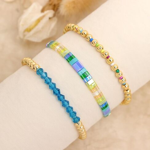 Tila Flat Miyuki Glass Beads Stack Stack Stack Stack for Women ، Boho Colorful Gold Gold Gemstone Gemstone Stretch Festive Holiday Association Gift. in Saudi Arabia