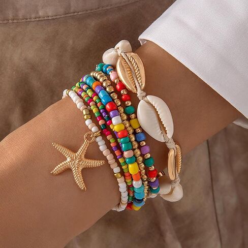 Seashell Shell Bracelet Beach Bracelets Jewelry for Women Starfish Charm Bracelets Beach Accessories Dresses for Women Vcation Outfits Summer Stuff in Saudi Arabia