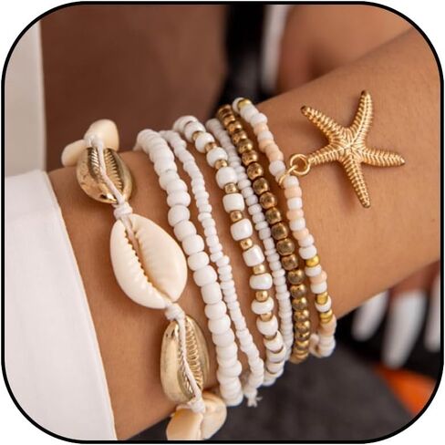 Seashell Shell Bracelet Beach Bracelets Jewelry for Women Starfish Charm Bracelets Beach Accessories Dresses for Women Vcation Outfits Summer Stuff in Saudi Arabia