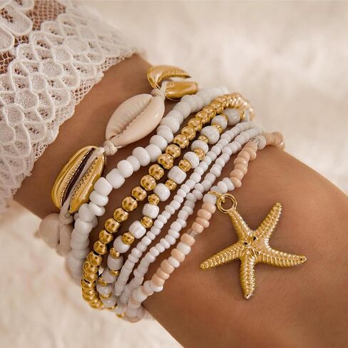 Seashell Shell Bracelet Beach Bracelets Jewelry for Women Starfish Charm Bracelets Beach Accessories Dresses for Women Vcation Outfits Summer Stuff in Saudi Arabia