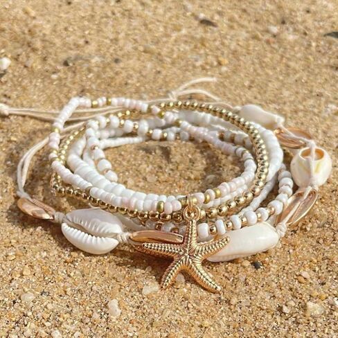 Seashell Shell Bracelet Beach Bracelets Jewelry for Women Starfish Charm Bracelets Beach Accessories Dresses for Women Vcation Outfits Summer Stuff in Saudi Arabia