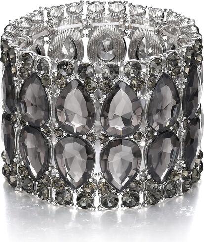 EVER FAITH Wedding Prom Jewelry Austrian Rhinestones Double Layers Teardrop Elastic Stretch Bracelet for Women in Saudi Arabia