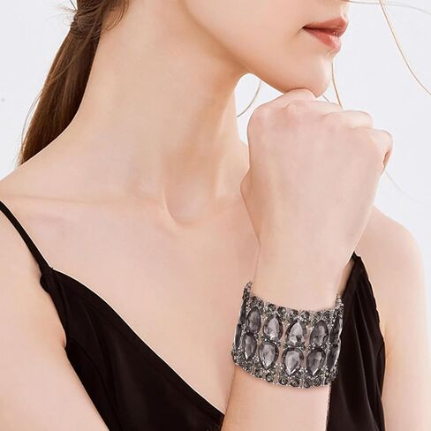 EVER FAITH Wedding Prom Jewelry Austrian Rhinestones Double Layers Teardrop Elastic Stretch Bracelet for Women in Saudi Arabia
