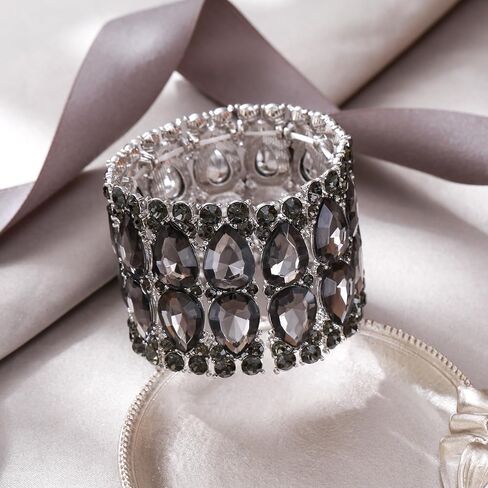 EVER FAITH Wedding Prom Jewelry Austrian Rhinestones Double Layers Teardrop Elastic Stretch Bracelet for Women in Saudi Arabia