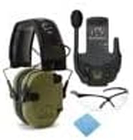 Walker's Razor Slim Electronic Muff (Black Patriot Version) Bundle with Walkie-Talkie Attachment, Shooting Glasses and Cleaning Cloth (4 Items) in Kuwait