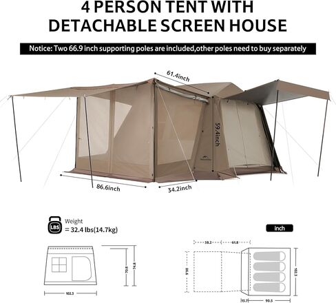 Naturehike Village Camping Tent,4/6/8 Person Tents for Camping, 60S Easy Setup Instant Tent for Family Camping, Car Camping in Kuwait
