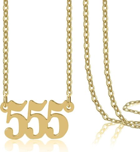 Angel Number Necklace 18K Gold Plated Dainty 111 222 333 444 555 666 777 888 999 Pendants Choker Necklace For Women Old English Numerology Minimalist Jewelry in Saudi Arabia
