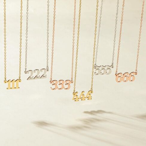 Angel Number Necklace 18K Gold Plated Dainty 111 222 333 444 555 666 777 888 999 Pendants Choker Necklace For Women Old English Numerology Minimalist Jewelry in Saudi Arabia