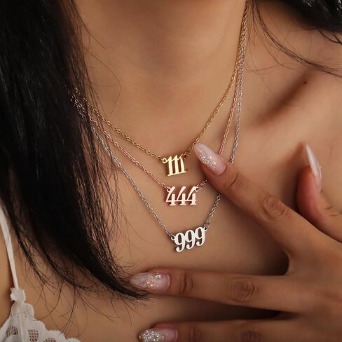 Angel Number Necklace 18K Gold Plated Dainty 111 222 333 444 555 666 777 888 999 Pendants Choker Necklace For Women Old English Numerology Minimalist Jewelry in Saudi Arabia