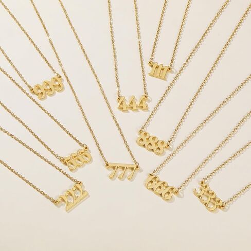 Angel Number Necklace 18K Gold Plated Dainty 111 222 333 444 555 666 777 888 999 Pendants Choker Necklace For Women Old English Numerology Minimalist Jewelry in Saudi Arabia