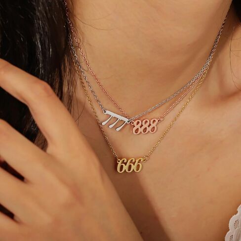 Angel Number Necklace 18K Gold Plated Dainty 111 222 333 444 555 666 777 888 999 Pendants Choker Necklace For Women Old English Numerology Minimalist Jewelry in Saudi Arabia