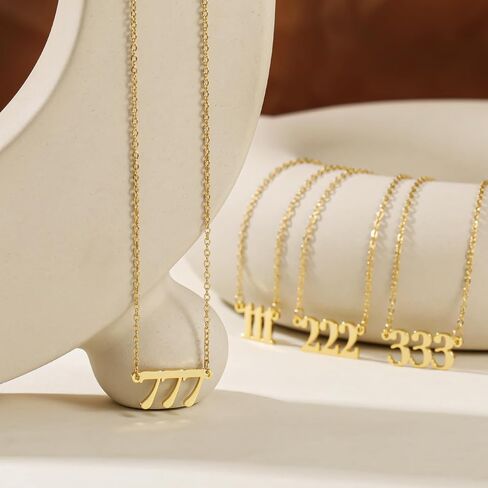 Angel Number Necklace 18K Gold Plated Dainty 111 222 333 444 555 666 777 888 999 Pendants Choker Necklace For Women Old English Numerology Minimalist Jewelry in Saudi Arabia