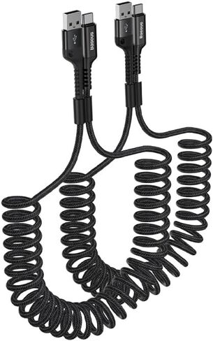 Baseus USB Type C Cable for Car, 100W Retractable Coiled USB A to USB C Fast Charger Cord, Nylon Braided Carplay Cable Compatible with iPhone15/Pro/Plus/Pro Max, Galaxy S24 S23, Note 20 (3.3ft) in Kuwait