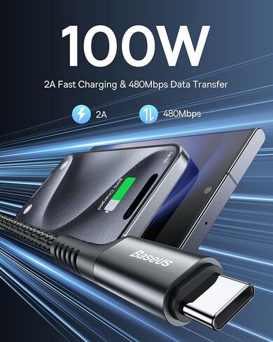 Baseus USB Type C Cable for Car, 100W Retractable Coiled USB A to USB C Fast Charger Cord, Nylon Braided Carplay Cable Compatible with iPhone15/Pro/Plus/Pro Max, Galaxy S24 S23, Note 20 (3.3ft) in Kuwait