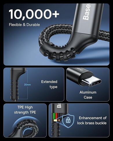 Baseus USB Type C Cable for Car, 100W Retractable Coiled USB A to USB C Fast Charger Cord, Nylon Braided Carplay Cable Compatible with iPhone15/Pro/Plus/Pro Max, Galaxy S24 S23, Note 20 (3.3ft) in Kuwait