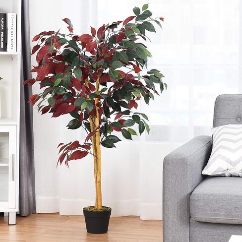 Goplus 4ft Tend Ficus Tree ، Greenery Tree Faux Plant في وعاء للديكور المنزلي الداخلي في الهواء الطلق in Saudi Arabia