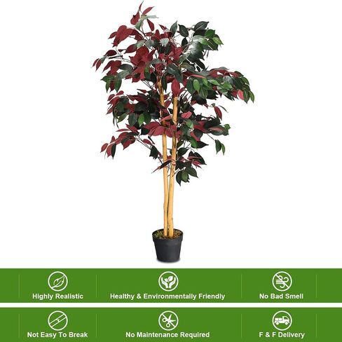 Goplus 4ft Tend Ficus Tree ، Greenery Tree Faux Plant في وعاء للديكور المنزلي الداخلي في الهواء الطلق in Saudi Arabia