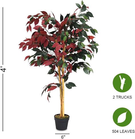 Goplus 4ft Tend Ficus Tree ، Greenery Tree Faux Plant في وعاء للديكور المنزلي الداخلي في الهواء الطلق in Saudi Arabia