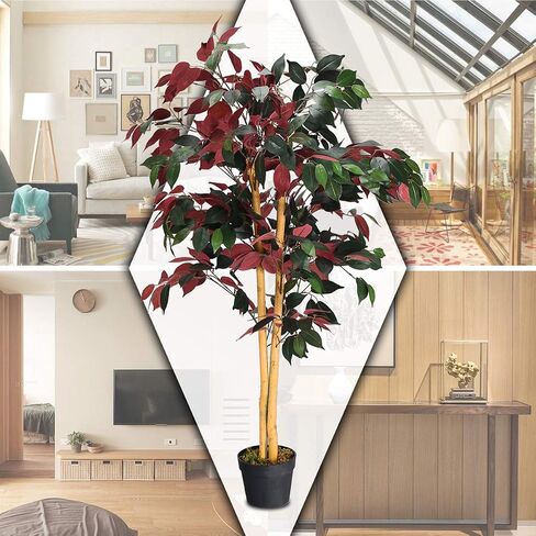 Goplus 4ft Tend Ficus Tree ، Greenery Tree Faux Plant في وعاء للديكور المنزلي الداخلي في الهواء الطلق in Saudi Arabia
