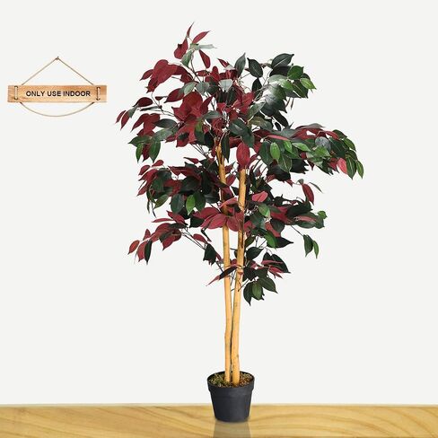 Goplus 4ft Tend Ficus Tree ، Greenery Tree Faux Plant في وعاء للديكور المنزلي الداخلي في الهواء الطلق in Saudi Arabia