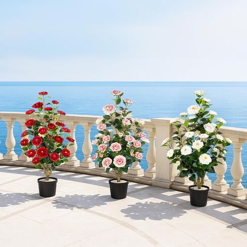 [2-Pack] 37’’ Artificial Camellia Tree with White Flowers, Faux Potted Plant for Indoor & Outdoor Decor, Lifelike Greenery for Home, Office, Porch, or Patio (White) in Saudi Arabia