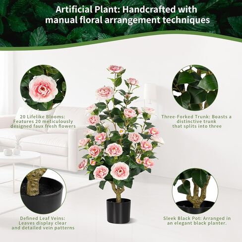 [2-Pack] 37’’ Artificial Camellia Tree with White Flowers, Faux Potted Plant for Indoor & Outdoor Decor, Lifelike Greenery for Home, Office, Porch, or Patio (White) in Saudi Arabia