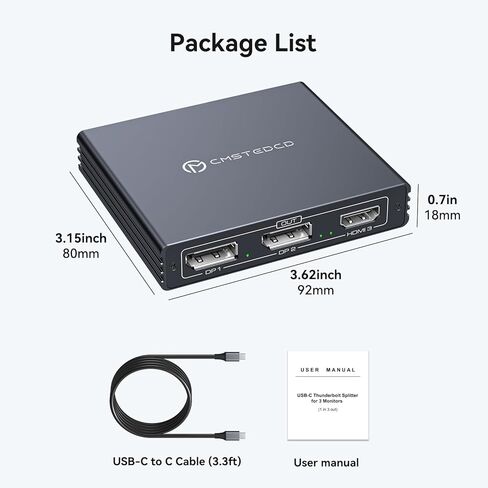 DisplayPort Spintor 3 Sonitors Dual DP مع محول HDMI 4K60Hz شاشة 1 في 3 Out DisplayPort MST HUB للشاشات المتعددة المتوافقة مع الكمبيوتر الشخصي وبطاقة الرسومات و Lenovo و HP والمزيد in Kuwait
