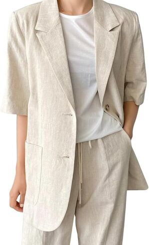 Mywinway Linen Blazer Women 2025 Spring Jackets Summer Blazer Casual Lightweight Short Sleeve Button Down Cardigan Tops in Kuwait