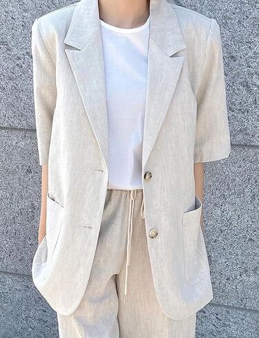 Mywinway Linen Blazer Women 2025 Spring Jackets Summer Blazer Casual Lightweight Short Sleeve Button Down Cardigan Tops in Kuwait