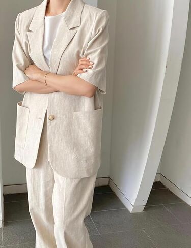 Mywinway Linen Blazer Women 2025 Spring Jackets Summer Blazer Casual Lightweight Short Sleeve Button Down Cardigan Tops in Kuwait