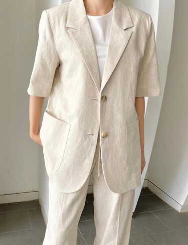 Mywinway Linen Blazer Women 2025 Spring Jackets Summer Blazer Casual Lightweight Short Sleeve Button Down Cardigan Tops in Kuwait