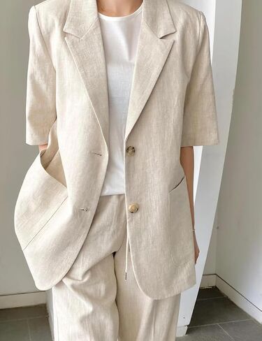 Mywinway Linen Blazer Women 2025 Spring Jackets Summer Blazer Casual Lightweight Short Sleeve Button Down Cardigan Tops in Kuwait