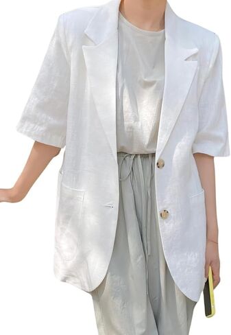 Mywinway Linen Blazer Women 2025 Spring Jackets Summer Blazer Casual Lightweight Short Sleeve Button Down Cardigan Tops in Kuwait