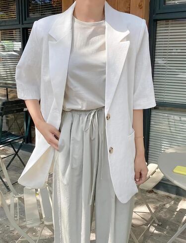 Mywinway Linen Blazer Women 2025 Spring Jackets Summer Blazer Casual Lightweight Short Sleeve Button Down Cardigan Tops in Kuwait