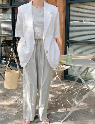 Mywinway Linen Blazer Women 2025 Spring Jackets Summer Blazer Casual Lightweight Short Sleeve Button Down Cardigan Tops in Kuwait