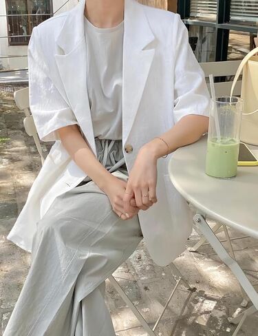 Mywinway Linen Blazer Women 2025 Spring Jackets Summer Blazer Casual Lightweight Short Sleeve Button Down Cardigan Tops in Kuwait