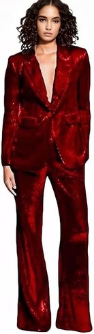 Women's Sequined Fashion Suit Set One Button 2 Piece Wedding Tuxedos Blazer Pants Prom Party Outfit in Saudi Arabia