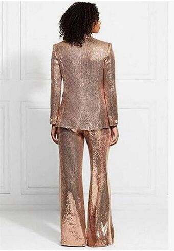 Women's Sequined Fashion Suit Set One Button 2 Piece Wedding Tuxedos Blazer Pants Prom Party Outfit in Saudi Arabia