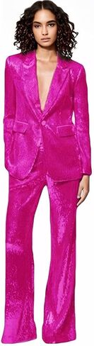 Women's Sequined Fashion Suit Set One Button 2 Piece Wedding Tuxedos Blazer Pants Prom Party Outfit in Saudi Arabia