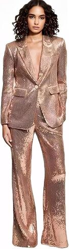Women's Sequined Fashion Suit Set One Button 2 Piece Wedding Tuxedos Blazer Pants Prom Party Outfit in Saudi Arabia