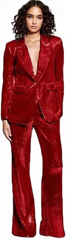 Women's Sequined Fashion Suit Set One Button 2 Piece Wedding Tuxedos Blazer Pants Prom Party Outfit in Saudi Arabia