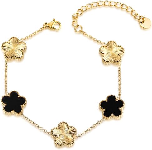 Double Sided Four Leaf Clover Bracelet for Women 18K Gold Plated Stainless Steel Link Bracelet Wrist Jewelry in Kuwait