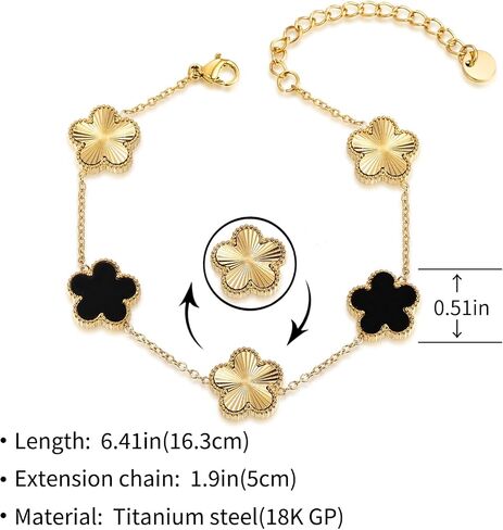 Double Sided Four Leaf Clover Bracelet for Women 18K Gold Plated Stainless Steel Link Bracelet Wrist Jewelry in Kuwait