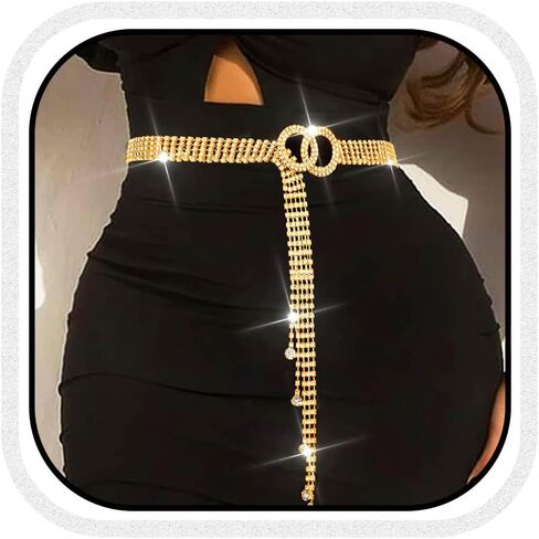 COSYDAYS Silver Rhinestone Belt Sparkly Waist Chain Belts for Women in Kuwait