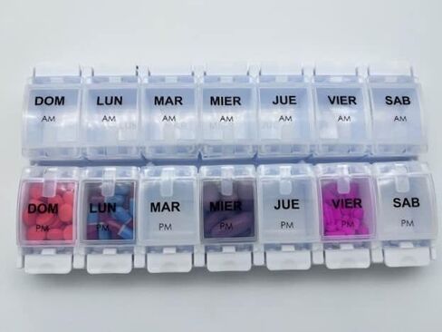 HealthAccessories الإسبانية صندوق حبوب منع الحمل 7 أيام أسبوعيًا مرتين في اليوم صباحًا صباحًا (كبير) منظم صندوق حبوب منع الحمل الإسباني (Weepick). الفقرة أون سيمانا. in Kuwait
