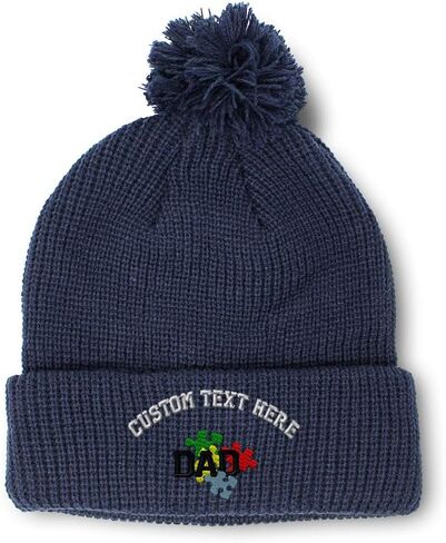Custom Pom Pom Beanies for Women Autism Dad Awareness Logo Embroidery Skull Cap Winter Hats for Men 1 Size in Saudi Arabia