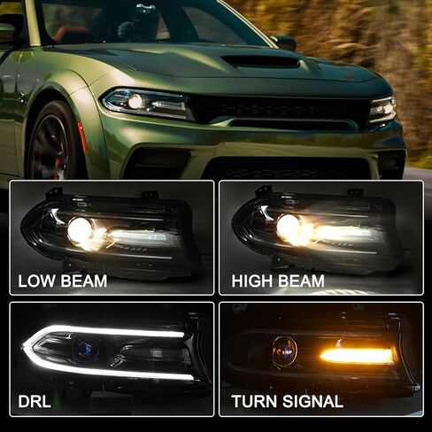 JSBOYAT Halogen Type Headlight Assembly Compatible with 2015-2021 Dodge Charger Projector Headlamp w/LED DRL w/o Logo Bulbs Included Driver and Passenger Side in Saudi Arabia