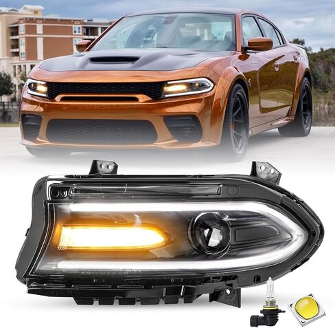 JSBOYAT Halogen Type Headlight Assembly Compatible with 2015-2021 Dodge Charger Projector Headlamp w/LED DRL w/o Logo Bulbs Included Driver and Passenger Side in Saudi Arabia