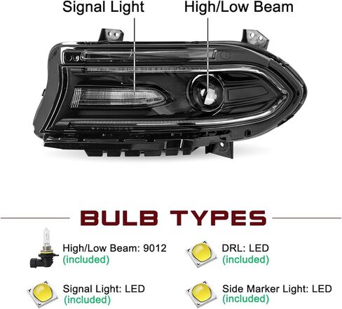 JSBOYAT Halogen Type Headlight Assembly Compatible with 2015-2021 Dodge Charger Projector Headlamp w/LED DRL w/o Logo Bulbs Included Driver and Passenger Side in Saudi Arabia