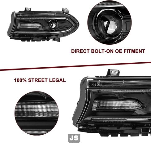 JSBOYAT Halogen Type Headlight Assembly Compatible with 2015-2021 Dodge Charger Projector Headlamp w/LED DRL w/o Logo Bulbs Included Driver and Passenger Side in Saudi Arabia